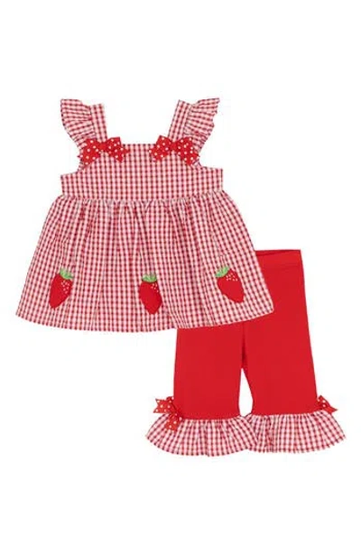 Rare Editions Babies'  Strawberry Seersucker Top & Capri Leggings Set In Red