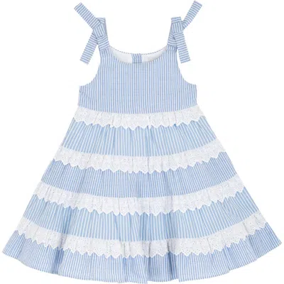 Rare Editions Kids'  Tiered Stripe Cotton Dress In Blue