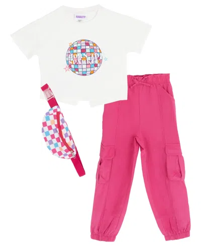 Rare Editions Kids' Toddler And Little Girls 3-piece Born To Sparkle T-shirt, Cargo Pants And Bag Set In Pink
