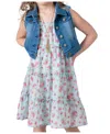 RARE EDITIONS TODDLER & LITTLE GIRLS DENIM VEST DRESS OUTFIT WITH NECKLACE, 3 PC
