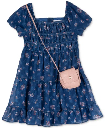 Rare Editions Kids' Toddler & Little Girls Embroidered Chiffon Dress & Purse, 2 Piece Set In Navy