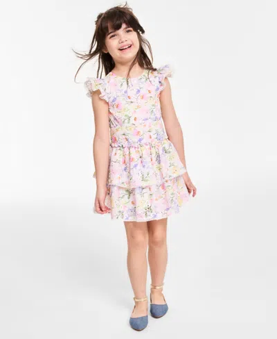 Rare Editions Kids' Toddler And Little Girls Floral Eyelet Drop Waist Dress In Lilac