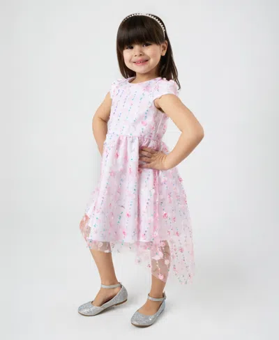 Rare Editions Kids' Toddler And Little Girls Floral Mesh With Embroidered Sequin Social Dress In Blush