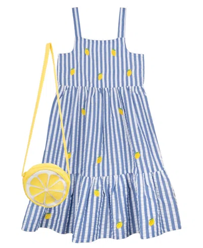 Rare Editions Kids' Toddler And Little Girls Lemon Seersucker Dress In Blue