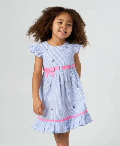 Rare Editions Kids' Toddler And Little Girls Nautical Seersucker Dress In Blue