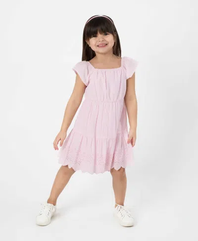 Rare Editions Kids' Toddler And Little Girls Tiered Ruched Eyelet Dress In Pink