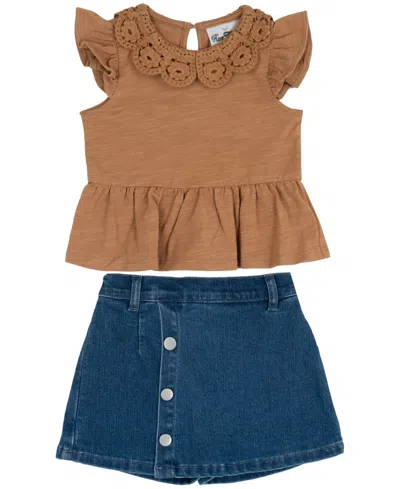 Rare Editions Babies' Toddler Girls' 2t-4t Crochet Collar Knit Top And Denim Skirt, 2-piece Set In Multi