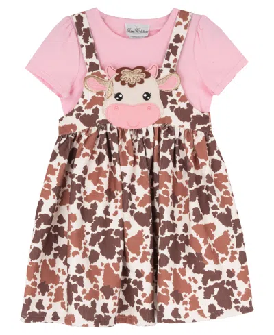 Rare Editions Babies' Toddler Girls' 2t-4t Sleeveless Highland Cow Printed Jumper And T-shirt, 2-piece Set In Pink