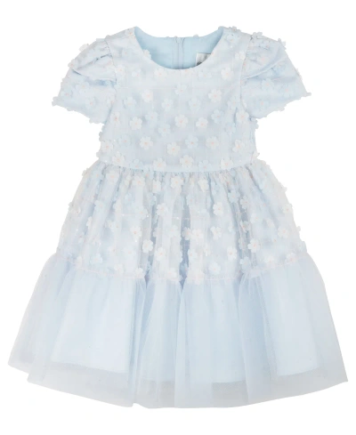Rare Editions Kids' Toddler Girls Cap Sleeves 3d Floral Mesh Social Dress In Light Blue