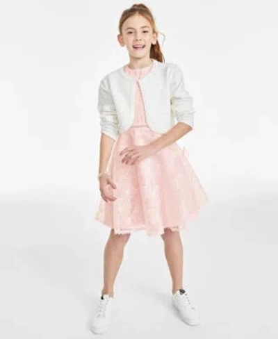 RARE EDITIONS TODDLER LITTLE BIG GIRLS FLORAL ORGANZA SOCIAL DRESS BIG GIRLS IMITATION PEARL EMBELLISHED CARDIGAN 