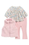 Rare Editions Top, Faux Fur Vest & Leggings Set In Multi