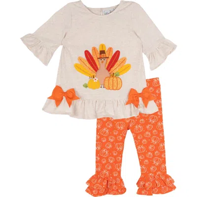 Rare Editions Babies'  Turkey Ruffle Top & Leggings Set In Orange