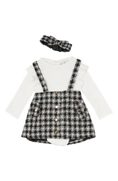 Rare Editions Babies'  Tweed Dress, Ruffled Bodysuit & Headband Set In Black