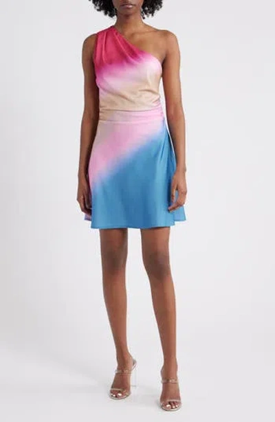 Rare London Blur Print One-shoulder Cocktail Minidress In Purple