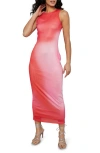 Rare London Blur Sleeveless Mesh Maxi Dress In Pink Blur Print