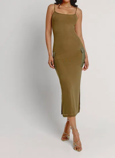 Rare London Cargo Pocket Mesh Maxi Dress In Khaki In Green