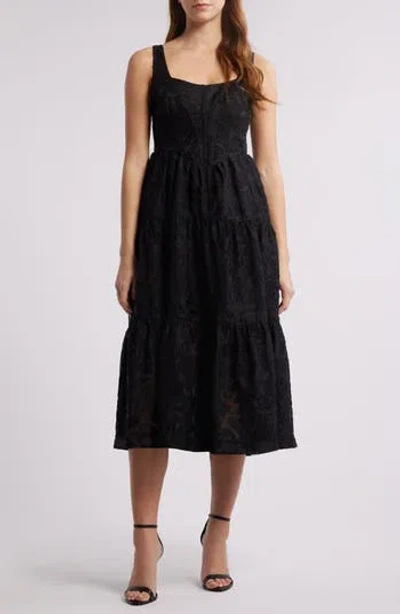 Rare London Corset Bodice Jacquard Dress In Black