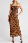 Rare London Devore Floral Tie Front Chiffon Maxi Dress In Animal Devore