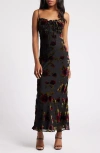 Rare London Devore Floral Tie Front Chiffon Maxi Dress In Black Multi