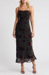 Rare London Devore Floral Tie Front Chiffon Maxi Dress In Burgundy Print