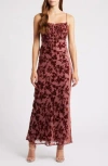 Rare London Devore Floral Tie Front Chiffon Maxi Dress In Mauve Velvet Burnout