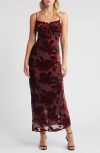 Rare London Devore Floral Tie Front Chiffon Maxi Dress In Mauve Velvet Burnout