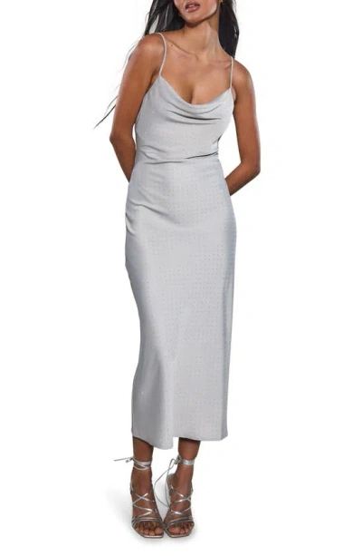 Rare London Diamante Satin Midi Slipdress In Silver | ModeSens