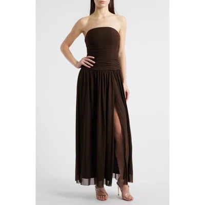 Rare London Drop Waist Mesh Maxi Dress In Brown