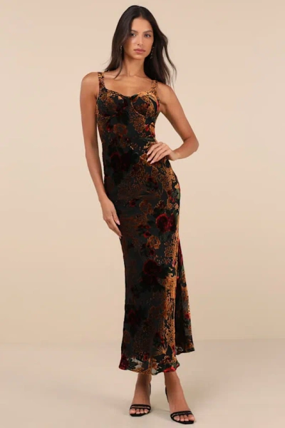 Rare London Effortlessly Refined Black Velvet Burnout Maxi Dress