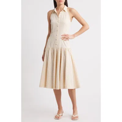 Rare London Gingham Sleeveless Midi Dress In Neutral