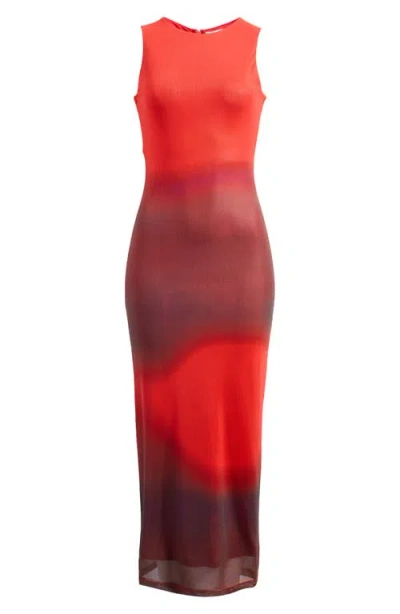Rare London Mesh Blur Maxi Dress In Red