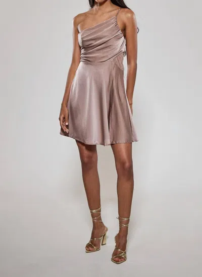 Rare London One Shoulder Satin Mini Dress In Mink In Grey