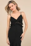 Rare London Pavani Black Sheer Chiffon Ruffled High-low Midi Dress In Black
