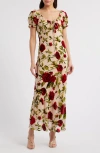 Rare London Rose Devoré Maxi Dress In Beige Multi