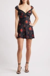 Rare London Rose Print Minidress In Black/red