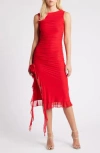 Rare London Ruffle Rosette Sleeveless Dress In Red