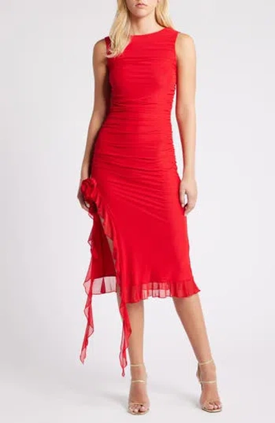 Rare London Ruffle Rosette Sleeveless Dress In Red