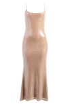 Rare London Sequin Body-con Maxi Dress In Beige