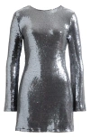 Rare London Sequin Long Sleeve Cocktail Minidress In Silver Sequin