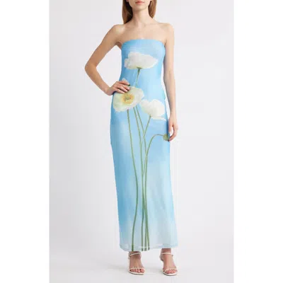 Rare London Spring Sky Strapless Satin Maxi Dress In Blue