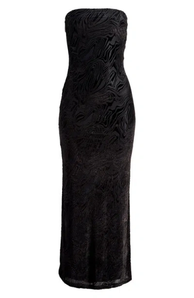 Rare London Strapless Burnout Mesh Maxi Dress In Black