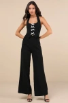 Rare London Trendy Perspective Black Bow Cutout Halter Jumpsuit In Black