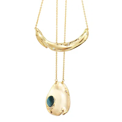 Rare Matters Jewelry Women's Blue / Gold Gemstone Duo Pendant Necklace Blue In Multi