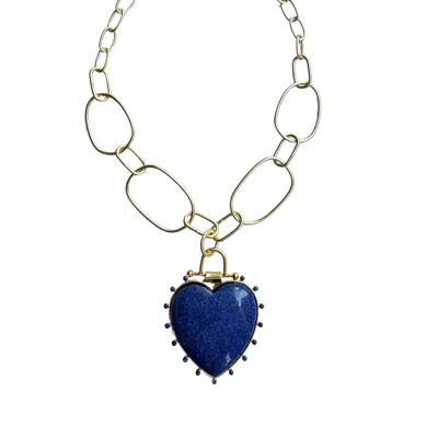 Rare Matters Jewelry Women's Blue / Gold Luxe Lapis Heart Statement Chunky Pendant Necklace
