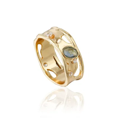 Rare Matters Jewelry Women's Blue / Gold Sprinkled Blue Glass Banded Ring In Multi
