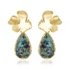 Rare Matters Jewelry Women's Blue Golden Flora Statement Turquoise Drop Earrings
