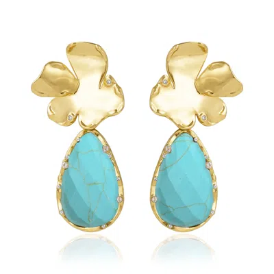 Rare Matters Jewelry Women's Blue Golden Flora Statement Turquoise Drop Earrings