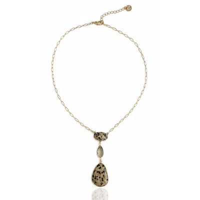 Rare Matters Jewelry Women's Brown Delicate Dalmatian Jasper & Smoky Glass Drop Necklace