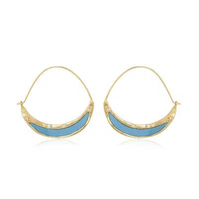Rare Matters Jewelry Women's Crescent Gemstone Blue Hoops Earrings