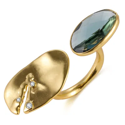 Rare Matters Jewelry Women's Floating Stone Blue Glass Huggie Ring
